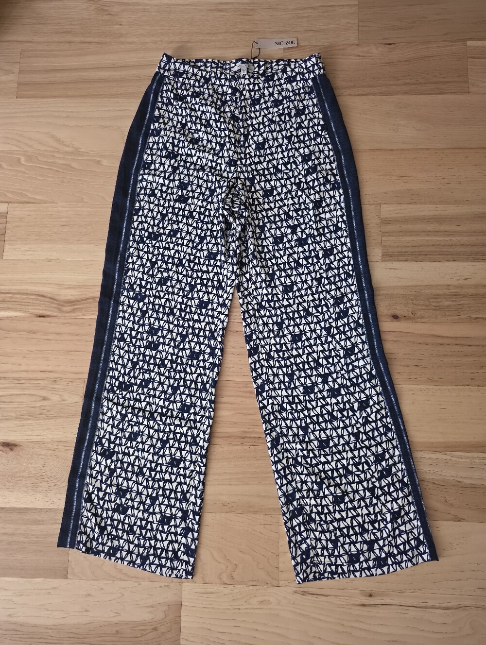 NIC+ZOE Etched Angle Blue Patterned Wide-Leg Pants Size 6 - Picture 6 of 13